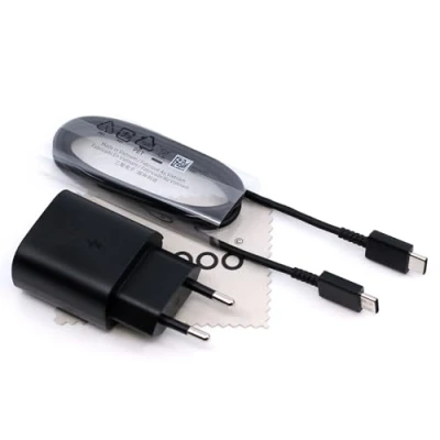 Image de Chargeur pour Samsung 25W Galaxy S23, S23 Plus, Ultra, M32, A52s, A73 5G, M23, M33, M53 Tab S7 FE, Plus 5G avec Chiffon de Nettoyage d&#039;écran mungoo