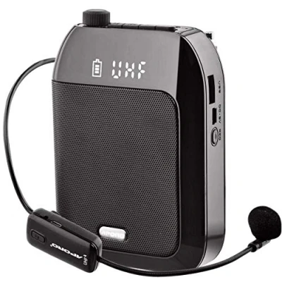 Image de Amplificateur de Voix, Portable Système Sonorisation Rechargeable 15 W (2400 mAh) avec Microphone sans Fil UHF pour Les Enseignants, Guide Touristique et Plus