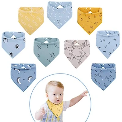 Image de Viedouce Bavoirs Bébé Bandana Bavoir avec 2 Bouton Réglable,100% Coton Biologique,Doux &amp; Absorbant,Hypoallergéniques Triangle pour Garçons Filles Lot de 9, Bleu,Jaune, Vert, Beige