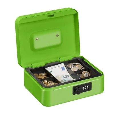 Image de Relaxdays Caisse à Monnaie, avec Combinaison 3 Chiffres, Rangement d’Argent en Fer, H x L P 8,5 20 17 cm, Vert