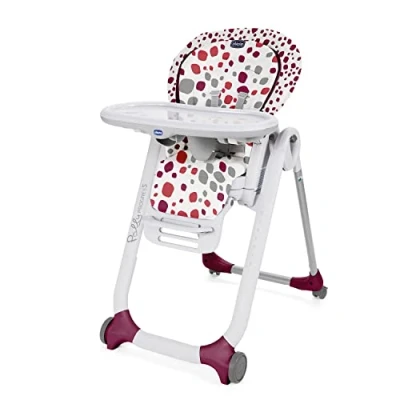 Image de Chicco Polly Progres5 Chaise Haute Évolutive, Convertible en Transat et Rehausseur pour Bébé, Réglable de la Naissance à 3 ans (15 kg), avec 4 Roues, Fermeture Compacte cherry