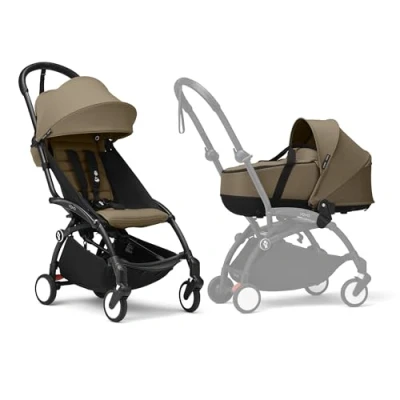Image de Poussette Stokke YOYO3 avec nacelle nouveau né et pack couleur 6+ Comprend un cadre noir, YOYO (Toffee) une