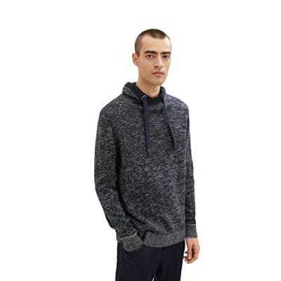 Image de TOM TAILOR Hommes Pull en tricot avec col 1034304, 30810 Navy Kakhi White Mouline, L