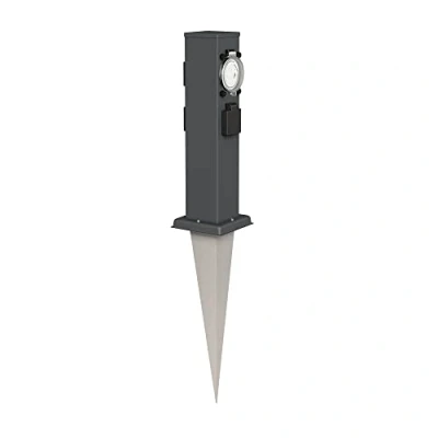 Image de ledscom.de Colonne de Prises Jardin Polly avec Piquet Terre pour l&#039;extérieur, IP44, 3 Fois minuterie/Timer, Anthracite, carré, 38cm