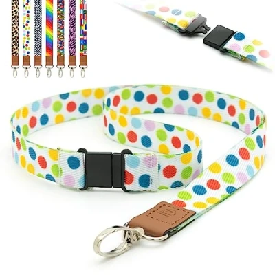 Image de LanyardsTomorrow Lot de 10 cordons sécurité pré imprimés avec clip en métal pour badge d&#039;identité Motif à pois colorés 2 cm
