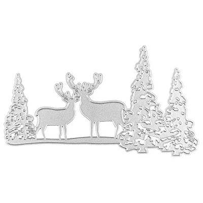 Image de Matrice de découpe, cerf dans la Forêt, 14,7 cm x 7,9 cm, convient pour machine à découpe Pochoir création des cartes vœux d&#039;hiver, Noël, période l&#039;Avent Chasse