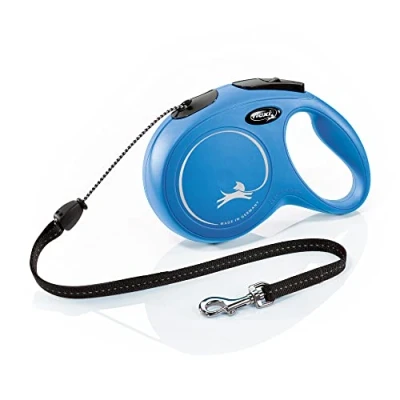 Image de Flexi, Laisse Modèle New Classic, Version Cordon, Forme Moderne et Ergonomique, Système de Guidage perfectionné, à Enrouleur, Made in Germany, Bleu, M 8m