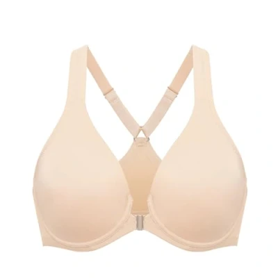 Image de DELIMIRA Soutien Gorge Fermeture Devant Grande Taille avec Armature Decollete Plongeant Dos Nageur Non Rembourré Beige 95F
