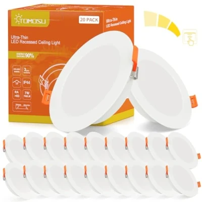 Image de Tomosu Spot LED Encastrable Dimmable Extra Plat, 7W 700LM Equivalent 70W Incandescence, IP44 Etanche Salle de bain, Blanc Neutre 4000K, Trou Φ95 105mm, AC220 240V, Lot 20
