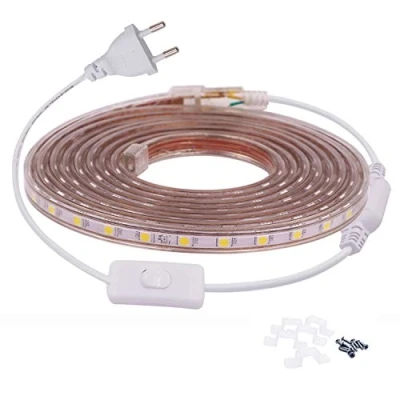 Image de FOLGEMIR Ruban à LED avec interrupteur 4m Blanc Chaud, Bande Lumineuse 220V 230V, 60 Leds/m strip, IP65 étanche, rétro éclairage doux