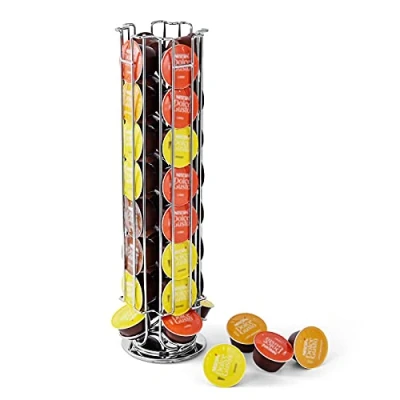 Image de SYSYLY Support rotatif pour 32 capsules Dolce Gusto, distributeur de dosettes café, base antidérapante, chrome