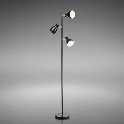 Image de B.K.Licht lampadaire LED vintage, lampe à pied design rétro, 3 spots orientables, ampoules E27 ou halogène, hauteur 166,5 cm, métal noir blanc