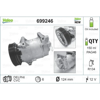 Image de VALEO NEW ORIGINAL PART 699246 compresseur De Climatisation 6CVC 12 PAG 46 R 134a avec huile RENAULT: MEGANE 2, SCENIC 2