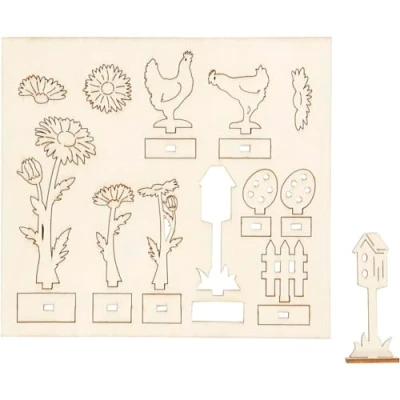 Image de Décor 3D en bois à assembler Poules de Pâques 21 pcs