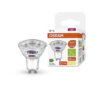 Image de OSRAM Lampe de réflecteur PAR16 avec classe B d&#039;efficacité énergétique B, socket GU10, remplacement 50W, sortie nominale 2W, 2700k (blanc chaud), verre transparent, non dimmable 1 pack