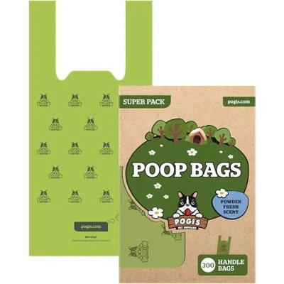 Image de Sacs Pogi&#039;s pour Déjections Canines 300 avec des Poignées Faciles à Attacher Grands, Biodégradables, Parfumés, Etanches
