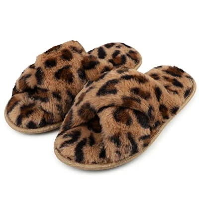 Image de riemot Chaussons en peluche pour femme, Motif léopard, 38/39 EU