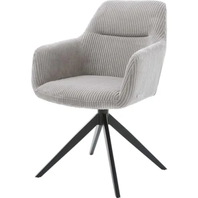 Image de Chaise pivotante Pejo Flex côtelé gris argenté pied croisé large noir pivotement sur 360 fonction bascule ressorts ensachés