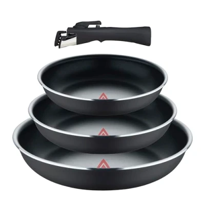 Image de BERGNER CLICK&amp;COOK Set 4 Pcs Poêles en Alu pressé avec poignée amovible et point de chauffe ILAG Essential Anthracite Compatible induction