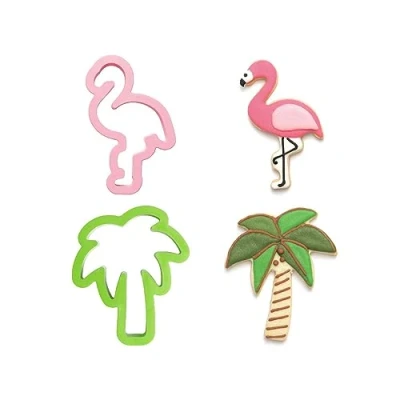 Image de DECORA COD. 0255071 KIT 2 EMPORTE PIÈCES EN PLASTIQUE FLAMANT ROSE ET PALMIER