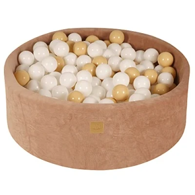 Image de MEOWBABY Piscine à balles en Mousse Douce Ronde 90 x 30 cm avec 200 pour Bébés et Tout Petits Essentiel Parc de Jeu Enfants, d&#039;intérieur, Velours, Beige: Blanc/Beige