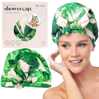 Image de Kitsch Bonnet de douche luxe imperméable pour femme réutilisable cheveux longs antidérapant Taille unique