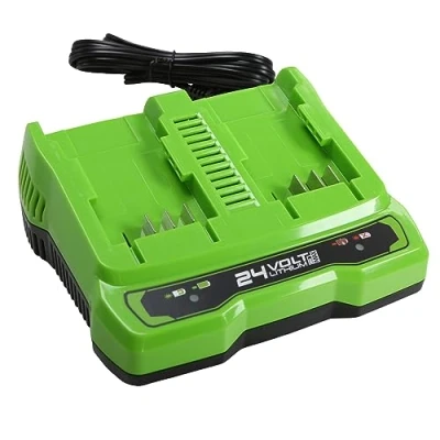 Image de Chargeur universel de batterie Greenworks 24V à double fente G24X2UC4 (Li Ion 48W sortie 4A tension 60 min temps charge 4Ah adaptée toutes les batteries Greenworks)