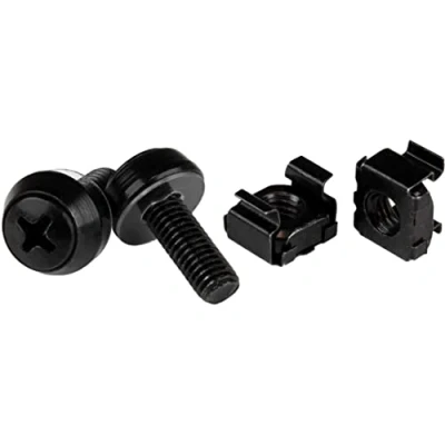 Image de StarTech.com Écrou cage M6 vis Pack de 100 Écrous et M6x12 montage pour rack armoire serveur Noir (CABSCREWM62B)