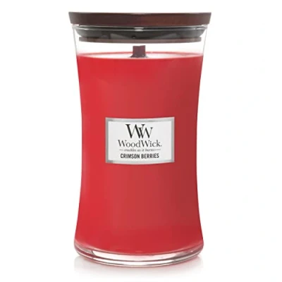 Image de WoodWick grande bougie parfumée en jarre avec mèche qui crépite, Baies pourpres, Temps de combustion jusqu&#039;à 130 heures