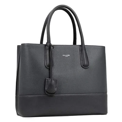 Image de David Jones Grand Sac à Main Femme Elegant PU Style Cuir Véritable Cabas Fourre Tout 2 Compartiments Poches Multiples Ville Travail Porté Epaule Bandoulière Mode Chic Gris Foncé