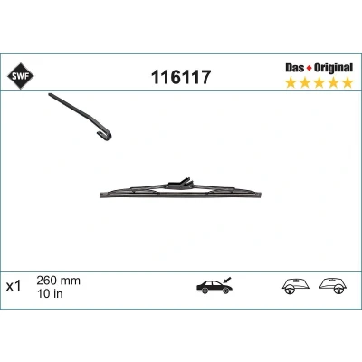 Image de Balai d&#039;essuie glace Swf Original Rear 116117 260mm Standard 10Pouce LAND ROVER: Range Rover Evoque, CITROËN: 2CV Berline