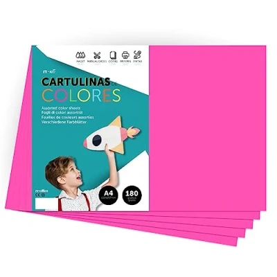 Image de Papier cartonné coloré A4 Couleurs intenses, Feuilles colorées 180gr pour artisanat, Imprimez vos documents et dessins créatifs, · m office (100 feuilles, fuchsia)