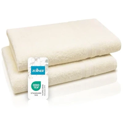 Image de ZOLLNER Set de 2 Serviettes Sauna, Serviette Bain, 70x180cm, Coton, Beige