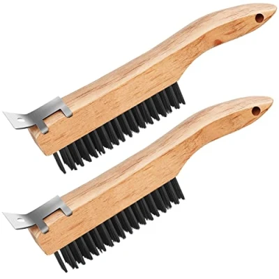 Image de Oumuik Lot de 2 brosses métalliques avec manche en bois, brosse métallique pour enlever la rouille