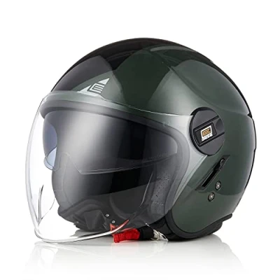 Image de ORIGINE Casque Moto Jet Scooter Ouvert Adulte avec Double Visière Homologué ECE (Next Black Army Green,XS)