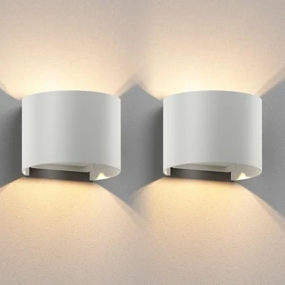 Image de ledscom.de 2 pièces Applique RUNEL pour l&#039;extérieur, IP65, up/downlight, blanc mat, ronde, 1x G9 max. 10W