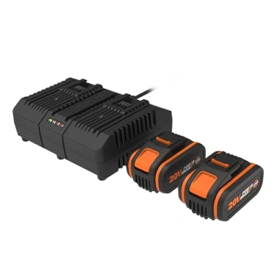 Image de WORX Pack 2 Batteries et Chargeur Double 20V 4Ah WA3611 (avec indicateur de Niveau Charge, compatibles avec Tous Les Outils 20V/40V/80V)