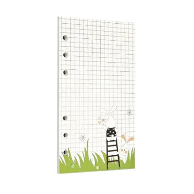 Image de Zelten Recharge de papier perforé multicolore 45 feuilles 90 pages Pour reliure à 6 trous Journal intime rechargeable (A6, Bunny Ruled &amp; Squared)