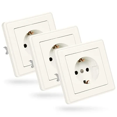 Image de ABSINA prise de courant à contact protection pour encastrement 6x murale blanche 250V AC, 16A, IP20 y compris cadre, insert d&#039;encastrement et cache Schuko,
