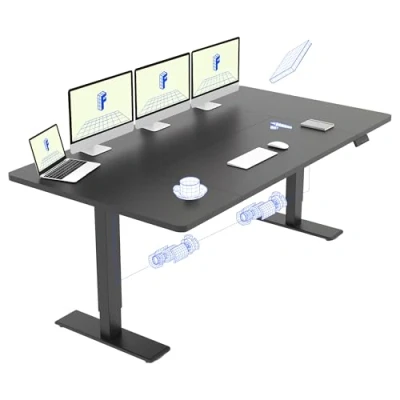 Image de FLEXISPOT Bureau Assis Debout 180 x 80 cm avec 2 Moteurs Puissants, Stable Réglable en Hauteur, Électrique Fonction Mémoire (Noir + Noir)