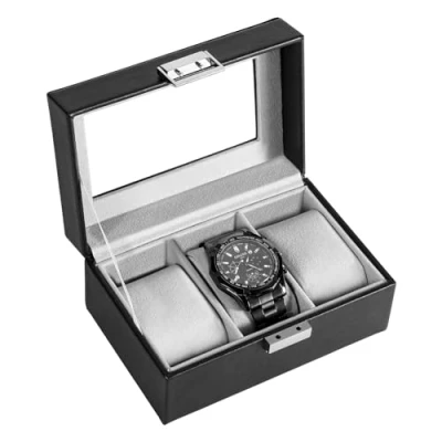 Image de Procase Boite à Montre Antichoc, Coffret Homme avec 3 Emplacements Coussins Montre, Rangement Couvercle en Verre, pour Passionné d’Horlogerie Noir