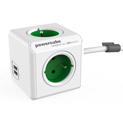 Image de Bloc multiprise PowerCube 4 prises + 2 USB câble 1,5 m ALLOCACOC Blanc Design ludique