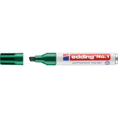 Image de Marqueur permanent edding N 1 Vert stylo Pointe biseautée 5 mm Imperméable, résiste à l&#039;effacement, sèche vite petit format pour carton, plastique, bois, métal, verre