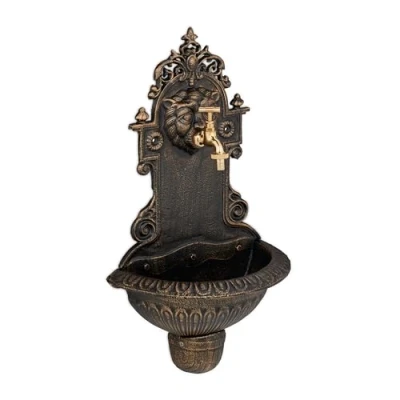 Image de Relaxdays Fontaine extérieure pour le jardin, robinet, bac, design rustique, H x L P : 61 35 18 cm, bronze