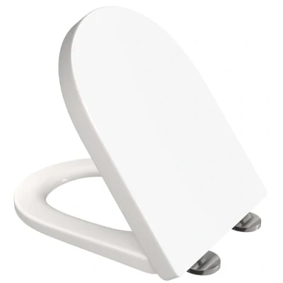Image de AAN® Lunette WC en forme de D pour siège toilettes silencieux Blanc 1 UF (uréa formaldéhyde) Durable, très résistant, fermeture lente,Fixation par le haut,Taille : 460 mmx360 mm
