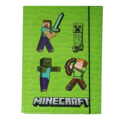 Image de Boîte de classement stable pour enfant Classeur cartable Dossier avec élastique et rabat intérieur Format A4 (vert Minecraft)
