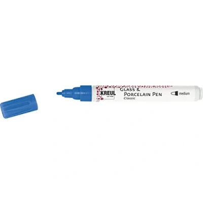 Image de Kreul 16466 Stylo à bille en porcelaine brillant base d&#039;eau avec pointe indéformable, épaisseur de trait env. 2 4 mm, couleur brillante et résistante la lumière, bleu lapis.
