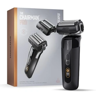 Image de MANSCAPED® The Chairman™ PRO Men’s Foil Shaver Two Interchangeable Blade Heads, SkinSafe® Four &amp; Stubble Trimmer, Face with USB C Wireless Compatible Charging, Travel Lock