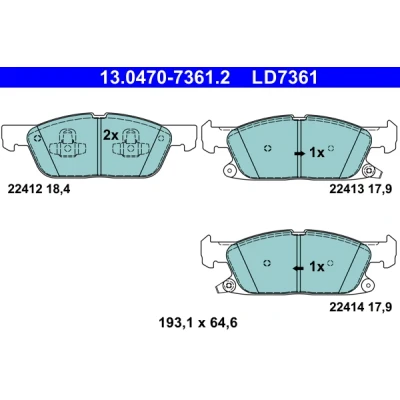 Image de ATE 13.0470 7361.2 Jeu de plaquettes frein avec indicateur d&#039;usure FORD: Focus Mk4 3/5 portes, Turnier, Kuga Mk3