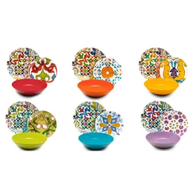 Image de Excelsa Service Assiettes 18 pièces, Lisbonne, porcelaine et céramique, Multicolore.